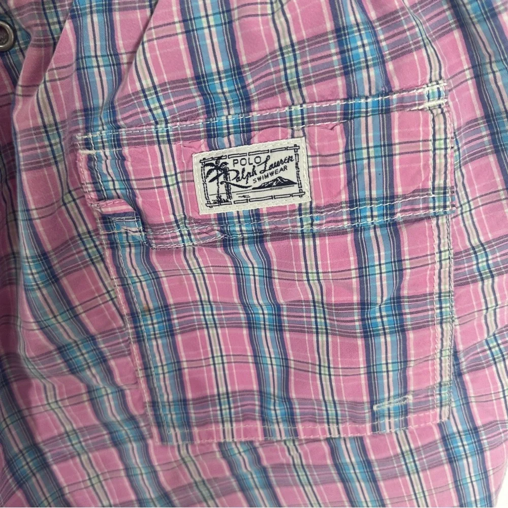 Mens' Vintage Polo Ralph Lauren Pink Plaid Swim Trunks Size Medium